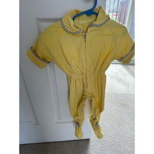Vtg 1950s Girl's Yellow Corduroy Short Sleeve Romper One Piece 3-6 Mos. Colored